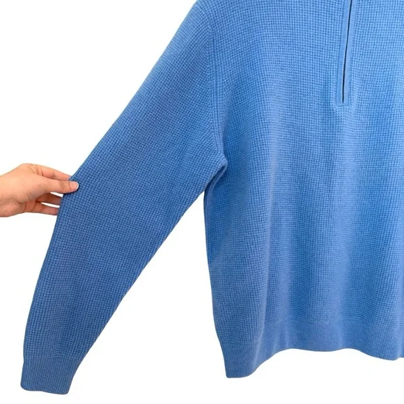 Alashan‎ Cashmere Waffle-Knit Quarter-Zip Sweater Blue Medium Pullover Luxury